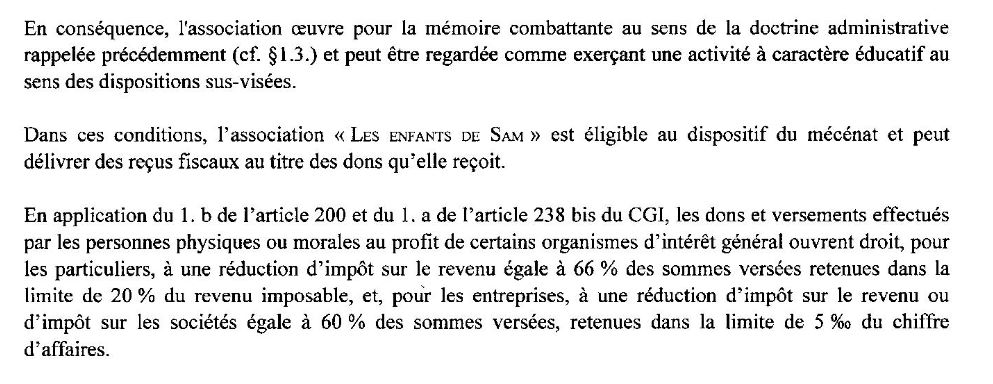 Extrait de l'avis de la DDFP des Hauts-de-Seine sur le rescrit mécénat